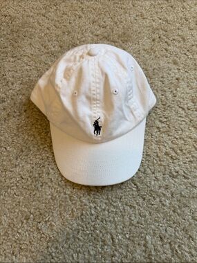 Ralph Lauren Kids White Baseball Hat with Navy Polo Logo